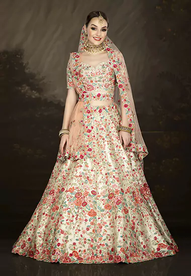 PISTA GREEN SEQUINS & ZARI HEAVY EMBROIDERED NET DESIGNER BRIDAL WEDDING &  PARTY WEAR FESTIVAL SEMI STITCHED LEHENGA - Divine International Trading Co  - 4189789